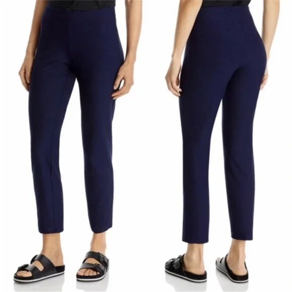 NWT Eileen Fisher Washable Stretch Crepe Slim Ankle Pants Navy Blue -size M - Picture 1 of 3